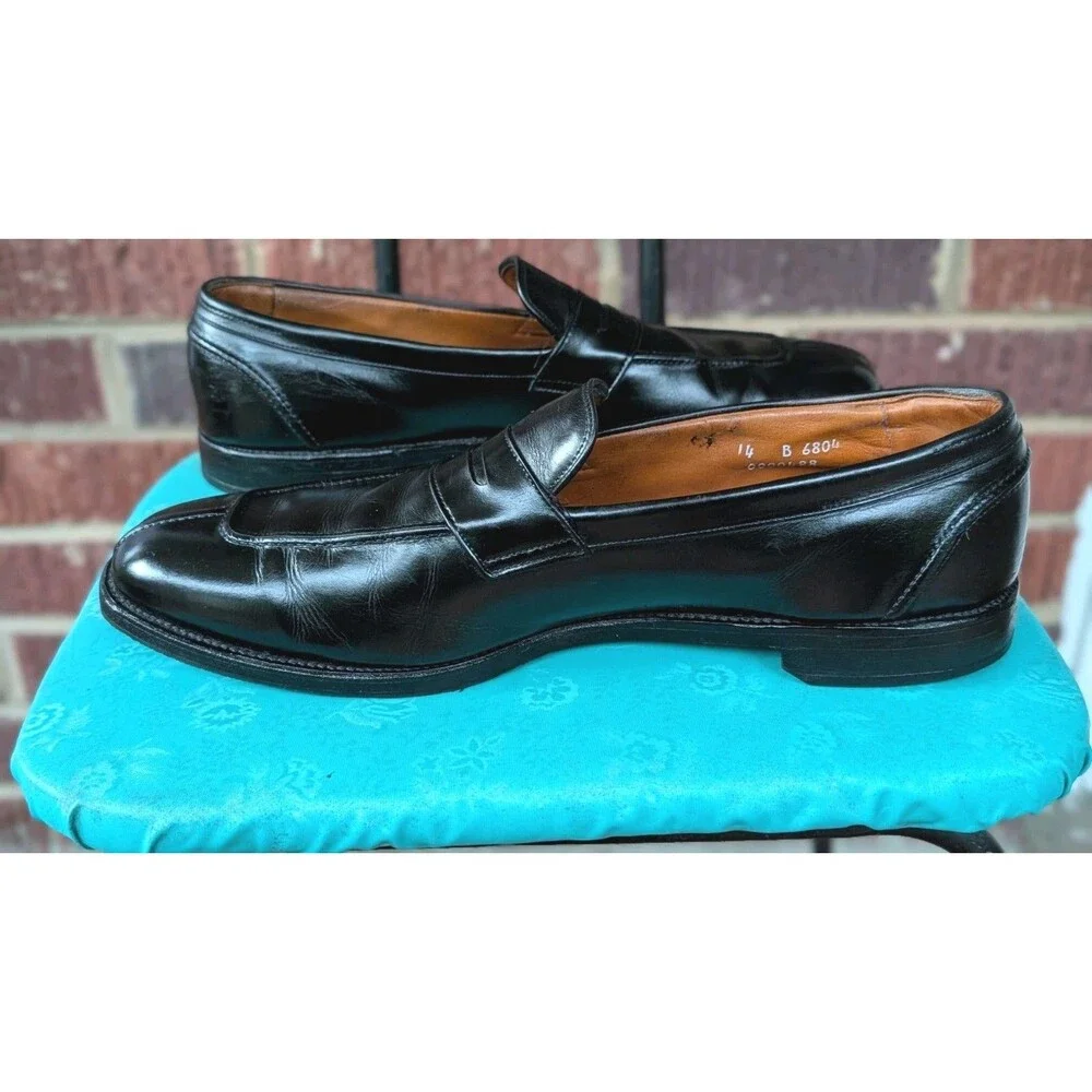 Allen Edmonds Glasgow Black Leather Split Toe Slip On Loafers- Men Size 14B